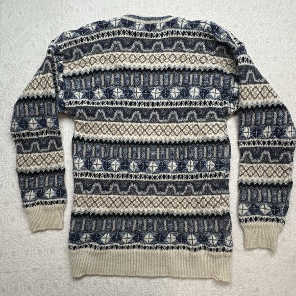 VTG Kay & Kay Prep Shaggy Mohair Alpaca Fair Isle V Neck Sweater Navy Size 42 - Picture 9 of 11